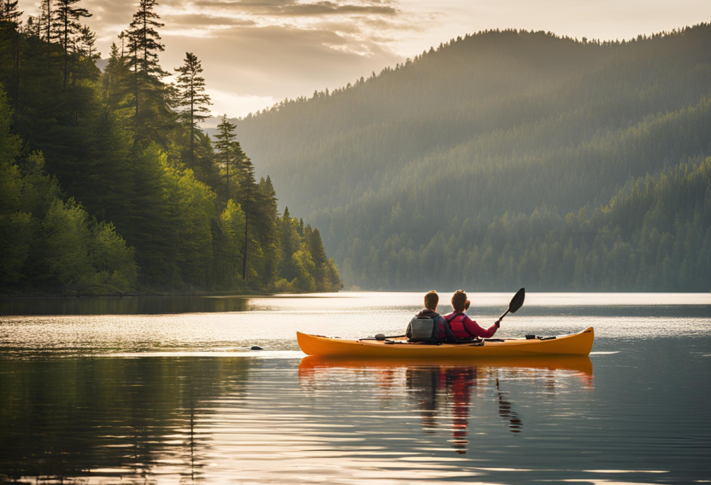 Canoeing on a lake - adventurous outdoor camping activity