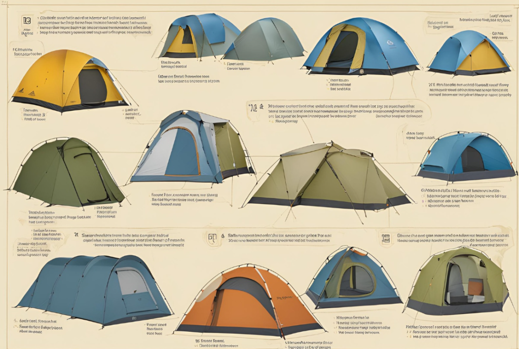 Comparative chart of different types of tents with features